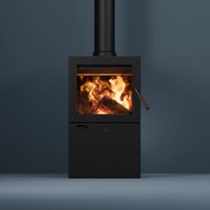 Maxen Cargill 350 Wood Fireplace in a navy coloured room