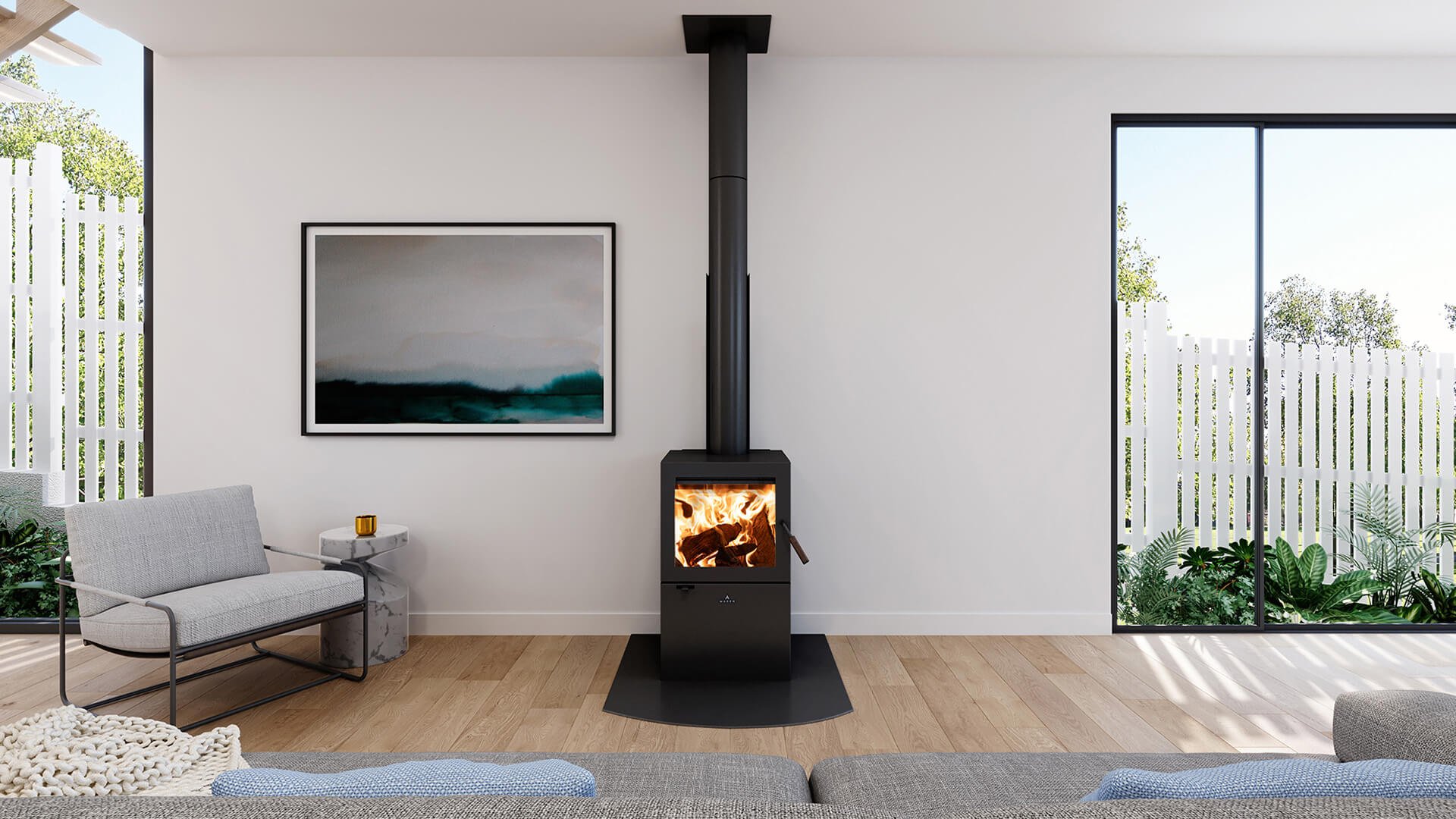 Maxen Cargill 350 Wood Fireplace in a living room