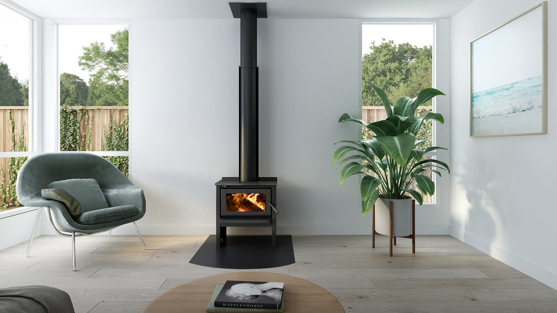 Maxen Henley 250 with Leg Base Wood Fireplace white living room