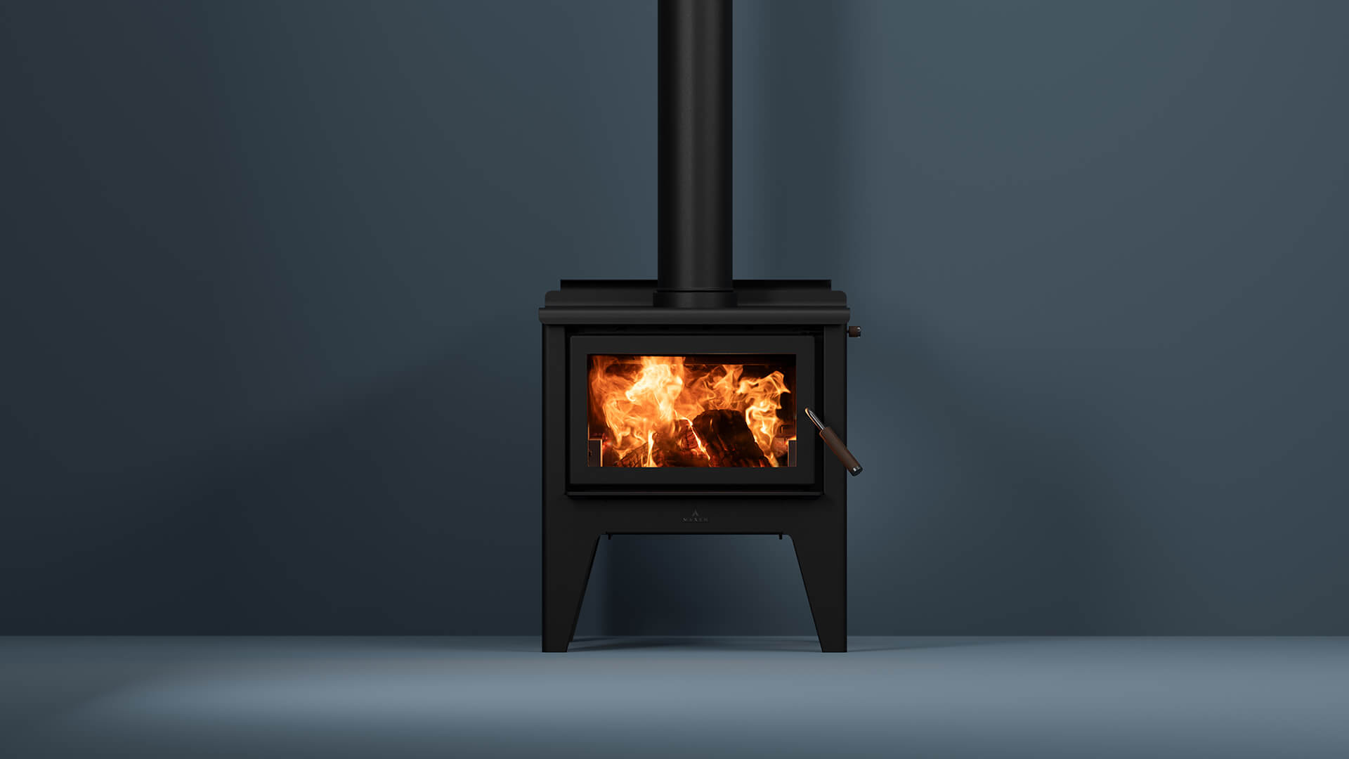 Maxen Kinmont 350 with Legs Base Wood Fireplace in navy coloured room