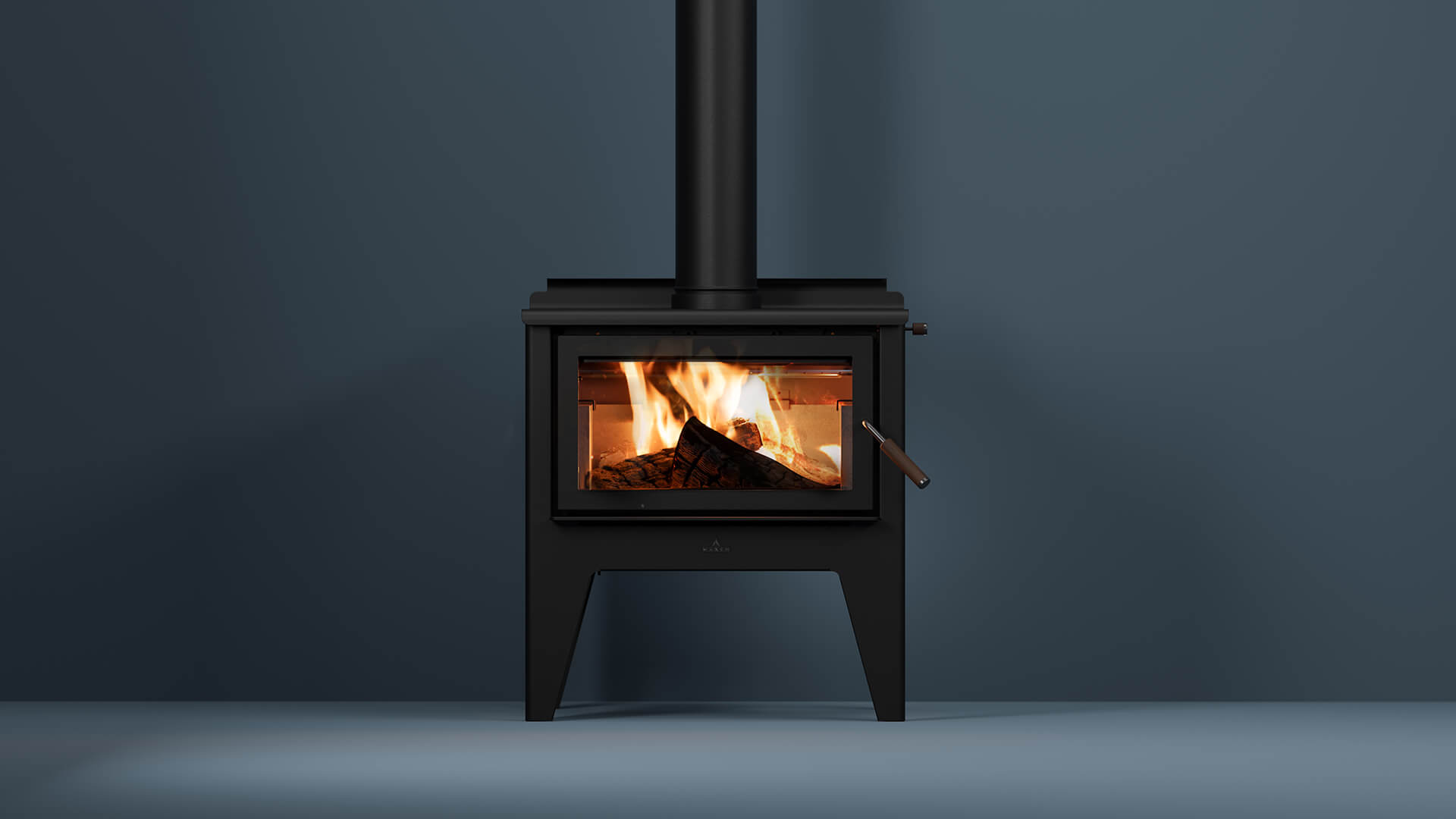 Maxen Kinmont 450 with Leg Base Wood Fireplace in navy coloured room